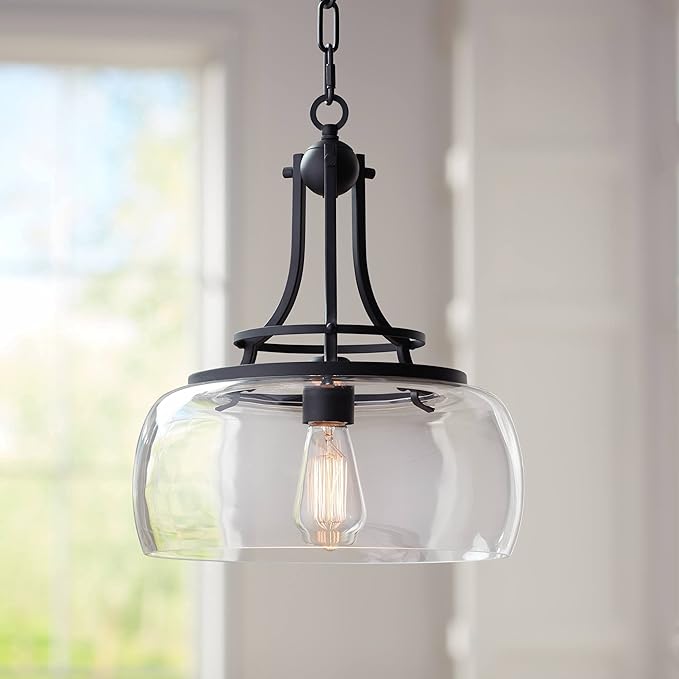 Charleston 13 1/2" Wide Black and Clear Glass Pendant Light Light Fixture | Lighting Industrial Farmhouse Rustic LED for Dining Room House Foyer Kitchen Island Entryway Bedroom High Ceilings