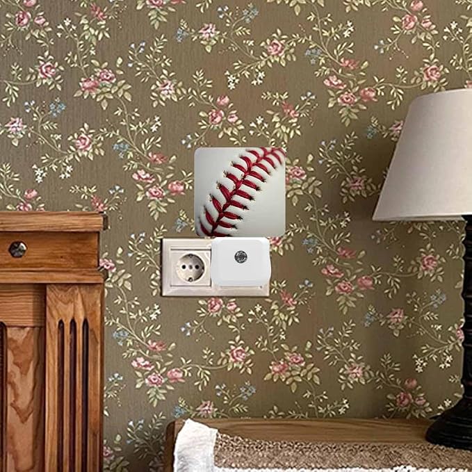 Baseball Stitching LED Night Lights Plug into Wall Red Stitching 0.5W Plug in Night Light, Dusk to Dawn, Bright Nightlight Auto On/Off, for Room Bedroom Bathroom