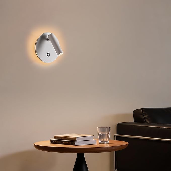 Aisilan Modern Wall Sconce with Touch Switch, Dimmable 6W Adjustable Wall Lamp, Dual-Mode Hardwired Bedside Light, White Wall Mounted Lighting for Bedroom, Living Room & Hallway