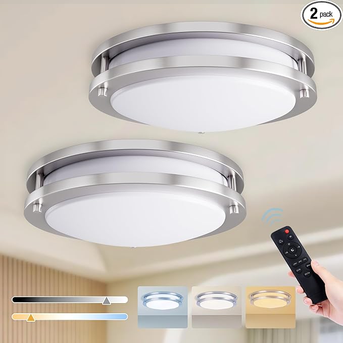 LED Ceiling Light with Remote 2 Pack 10 Inch Flush Mount Ceiling Light Fixture,18W 3000K-6000K Adjustable Color Temperature,Dimmable Lighting Fixtures for Kitchen Bedroom Hardwired Installation