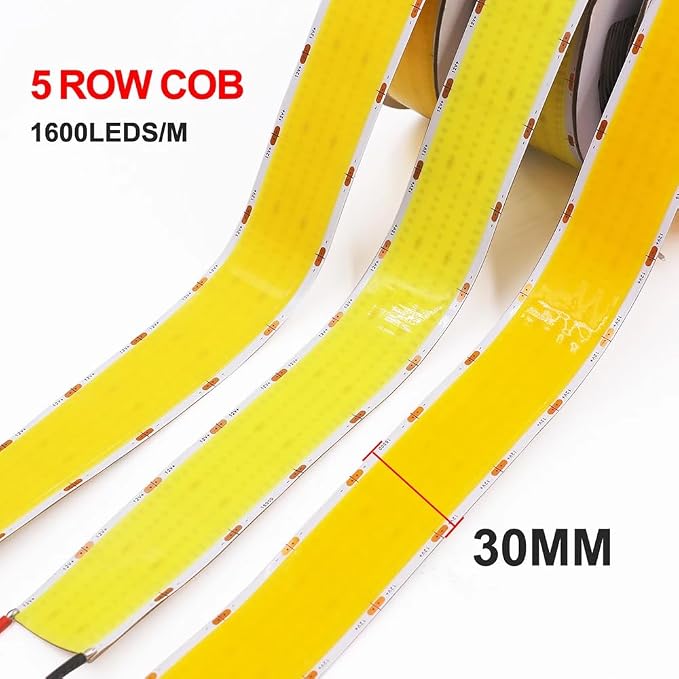 COB LED Strips Warm White 3000K 1600LEDs/m 5 Rows Flexible Linear Led Light 30mm Wide PCB DC24V Self Adhesive for Industry Commercial LED Strips