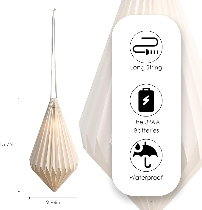 Battery Operated Outdoor Paper Lantern for Patio & Garden — Waterproof Hanging Decorative Light with Remote Timer, Foldable Paper Lantern with String for Backyard, Porch Decor