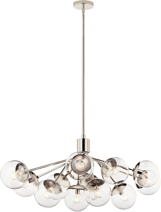 Kichler Silvarious 12-Light Linear Convertible Chandelier, Soft Modern Light with Clear Glass in Polished Nickel, for Dining Room or Living Room (17.75" x 26.75" x 48"), 52703PNCLR