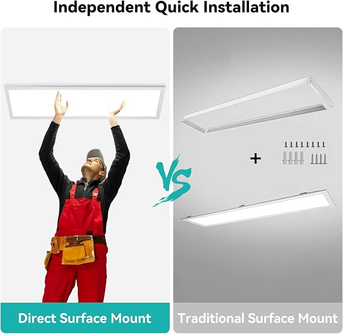 48PACK 1x4 LED Flat Panel Light Surface Mount, 3000/4000/5000k Selectable & TRIAC Dimmable，5500LM 50W Flat Panel Light, Input AC 120V, 1x4 LED Lights Fixture for Garage/Kitchen/Office-White