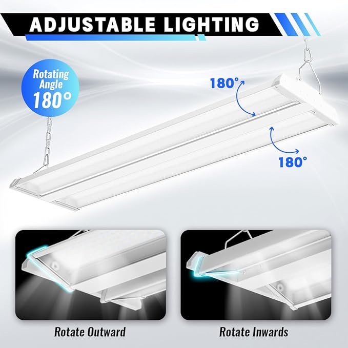 Allsmartlife LED Linear High Bay Shop Light 1-Pack, 5000K Daylight 300W 40500LM 0-10V Dimmable, Adjustable Tilt Hanging LED Shop Light Fixture for Garage Warehouse Workshop