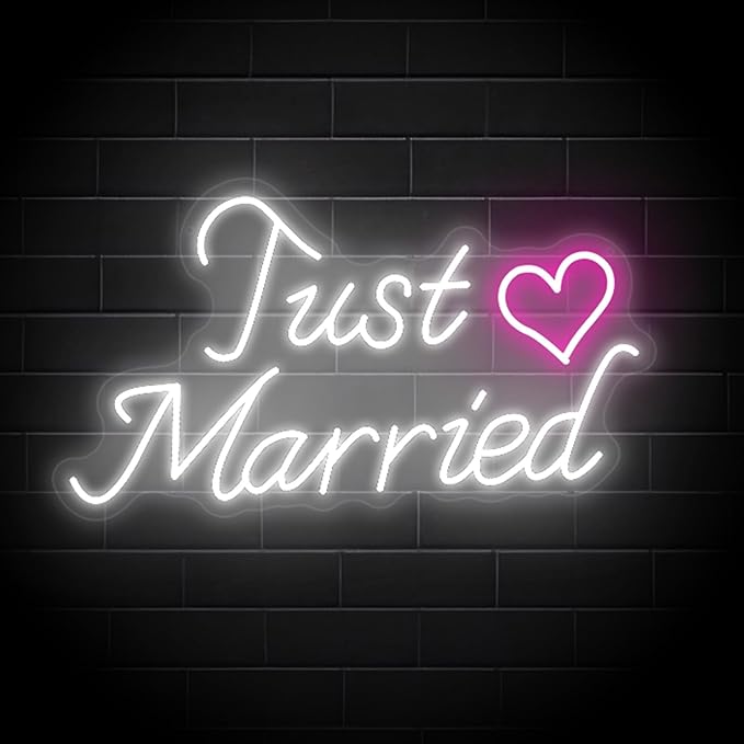Just Married Neon Sign for Wedding Decor, Just Married Sign Wedding Ceremony Backdrop Decorations Gift for Reception, 16.5 x 9.4 inch