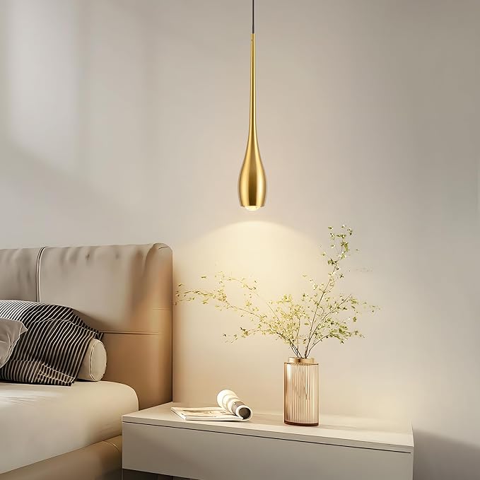 Gold Pendant Light, Modern Pendant Lights Kitchen Island, LED Hanging Light Fixtures for Dining Room Hallway Bedroom 2 Pack 3000K