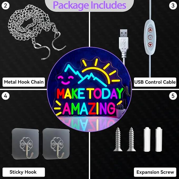 Neon Sign for Classroom, LED Motivational Wall Decor for Back to School | Make Today Amazing Neon Sign, Colorful Light Up Signs for Classroom, Kids Bedroom, Learning Space Inspirational Wall Decor