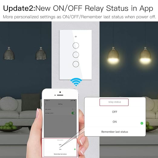 MoesGo WiFi RF433 Smart Touch Light Switch, No Neutral Wire, White 3 Gang | Single live wire design, 2.4GHz WiFi only, minimum load 5W, Smart Life Tuya app remote, works with Alexa and Google Home