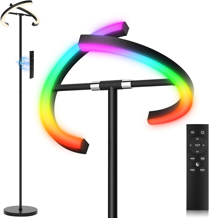 Upgraded RGBCW Floor Lamp, Bright Color Changing RGB Standing Lamp, Modern Stepless Dimmable LED Tall Lamp with Remote Control, 20W 3000-6000K Floor Lamps for Living Room, Bedroom, Office
