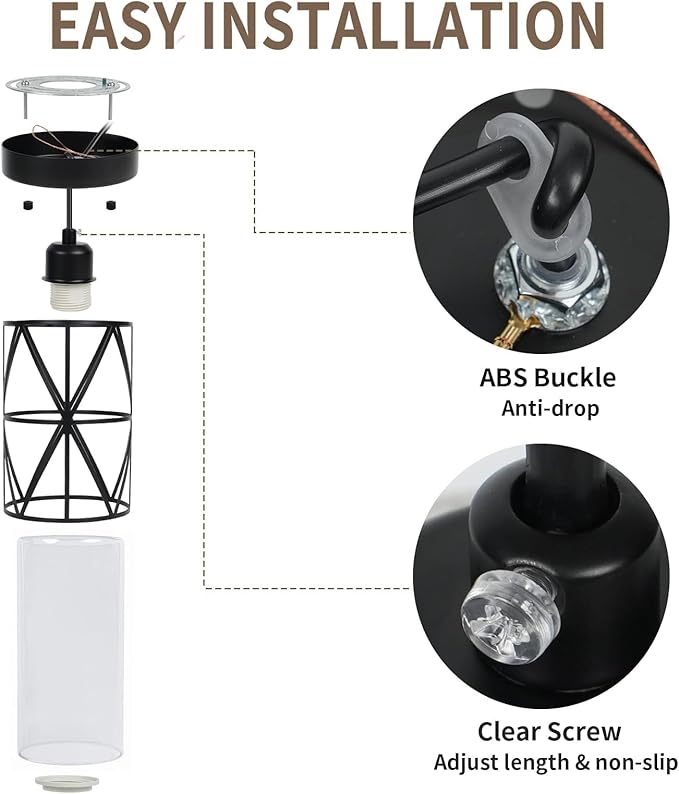 Black Pendant Lights Kitchen Island, Pendant Light with Clear Glass Shade, Modern Hanging Light Fixture, Adjustable Cord Length, Easy Install, Ceiling Light for Kitchen Island, Foyer, Dining Room