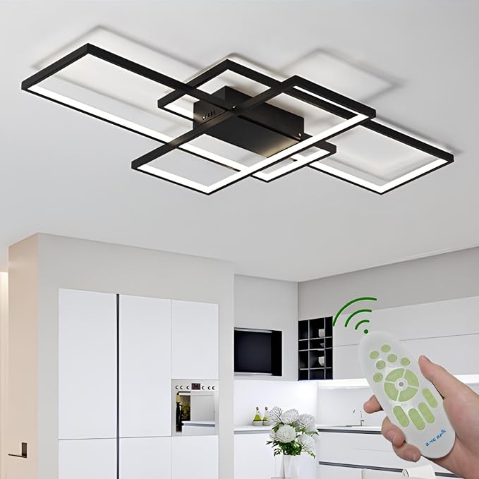 35″ 50W Modern Ceiling Light 3000-6500K Dimmable Kitchen Light Fixtures | Timer Night light Memory function Adjustable brightness color temperature Flush Mount Light Fixture remote control Bedroom