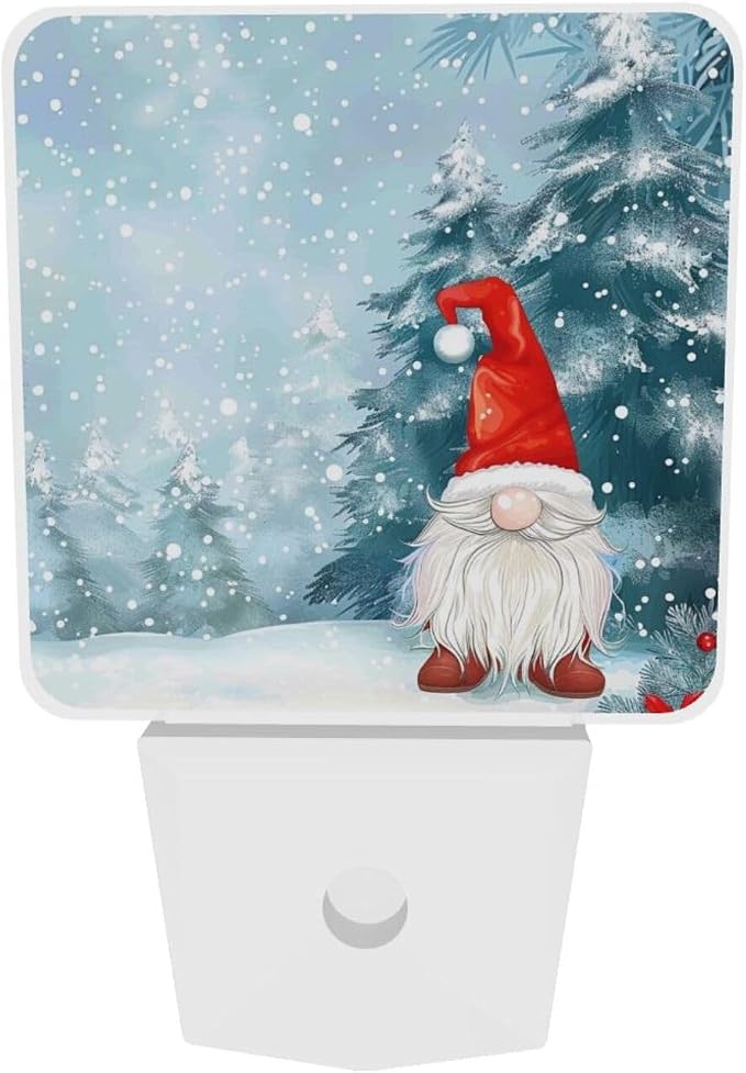 Snow Gnome Trees Christmas LED Plug-in Night Lamp 2 Piece Set, Auto Sensor Nightlights Set of 2 for Bedroom Bathroom