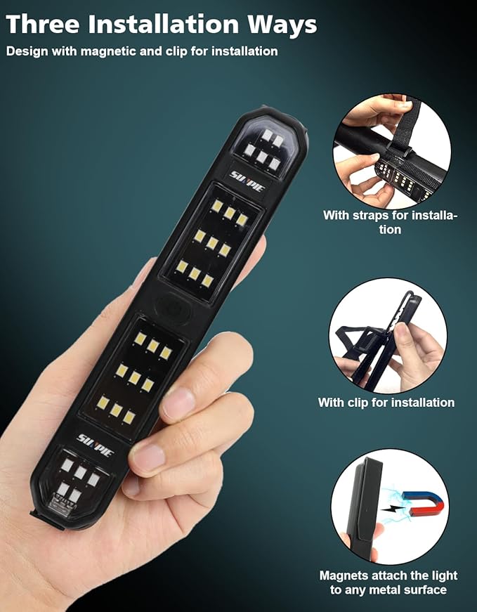 SUNPIE Truck Bed Lights Car Interior LED Lights with Switch Button &Strap Rechargeable Type-C Battery Powered Car Interior Lighting for Wrangler Truck RV Van Lorry Camper Boat Caravan Motorhome
