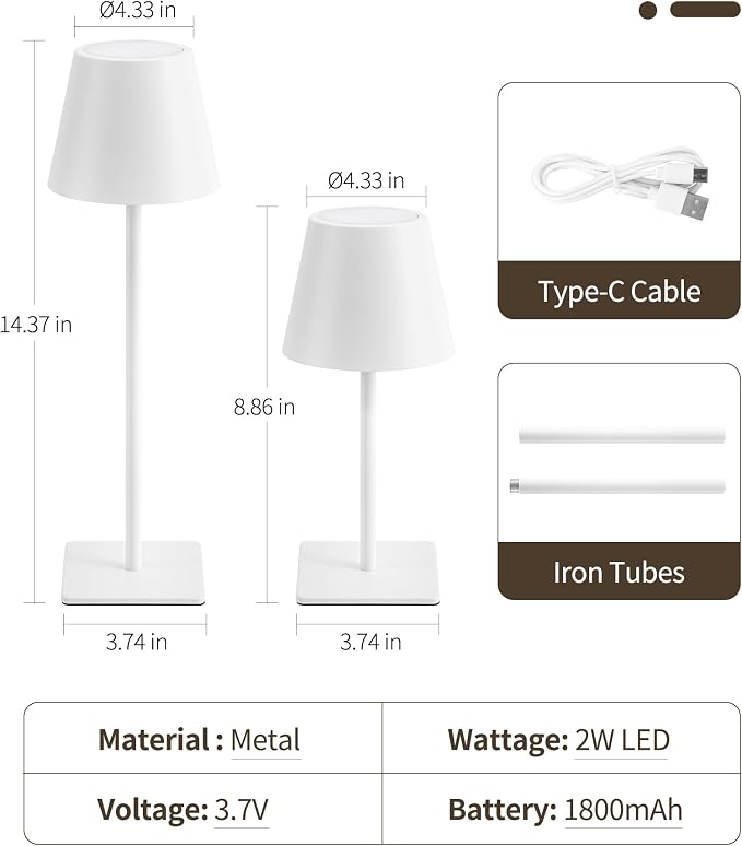 UME 3 Pack Cordless Table Lamp, Battery Operated Lamp - Portable Waterproof Rechargeable Table Lamp w/ 3 Color Temps & Stepless Dimming for Dinner, Desk, Cafe, Outdoor (White)