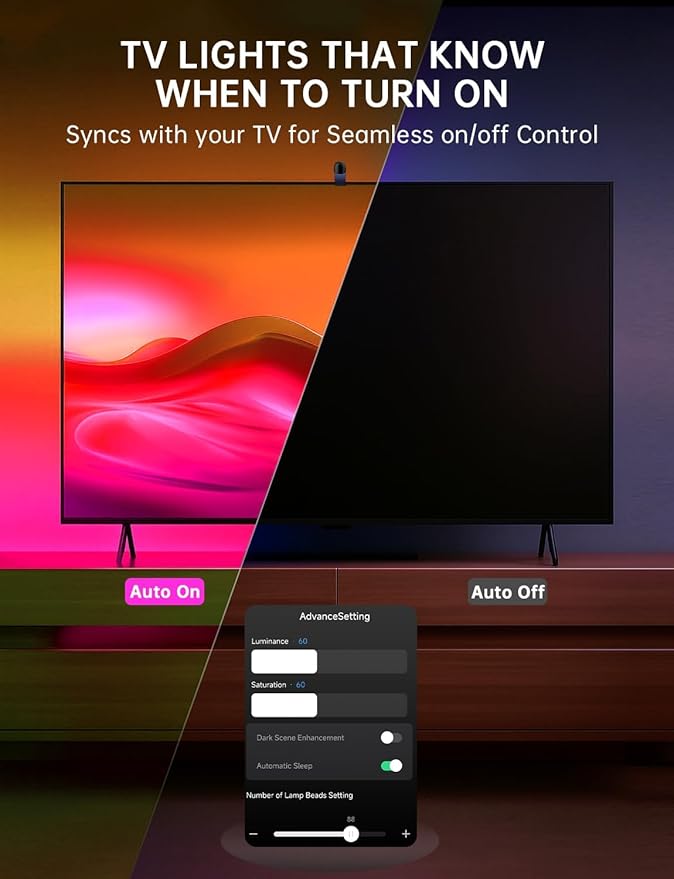 TV Backlight with Sensor Sync, 11.5ft RGB LED Light Strip for 32–50” Screens, Smart App Control, Game & Music Sync Lighting