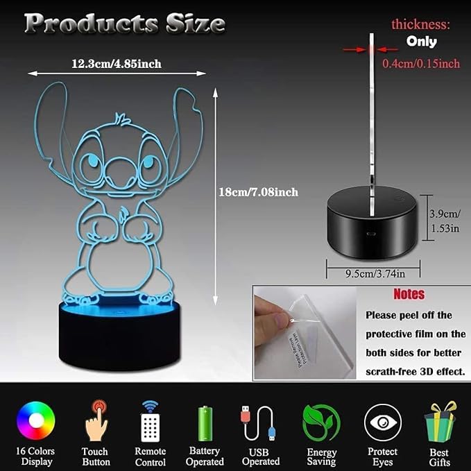 LOUHH 3D Illusion Night Light, 16 Color Night Light - 3D LED Intelligent Remote Control Lamp for Children's Room Decoration and Children's Gifts