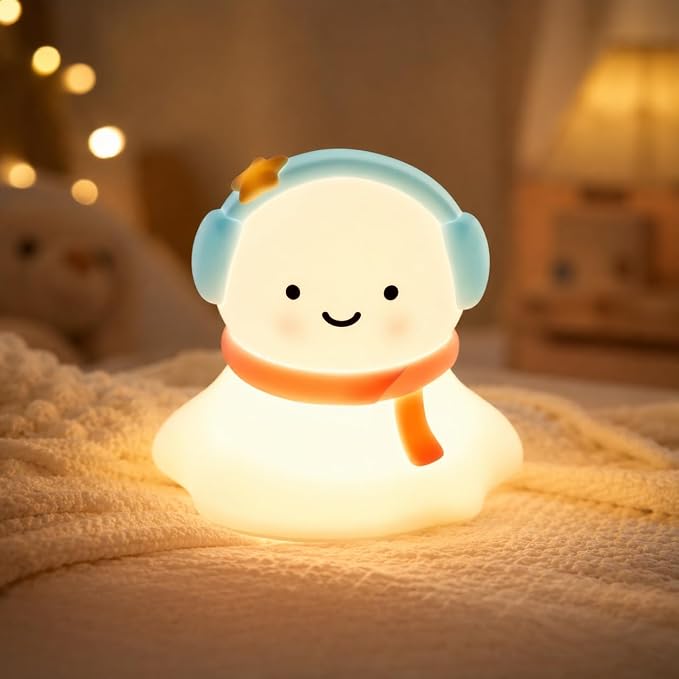 Snow Baby Night Light for Kids, Silicone Squishy Lamp, 3-Level Dimmable Touch Bedside Light, USB Rechargeable Nursery Lamp for Baby Bedroom, Birthday Christmas Gift