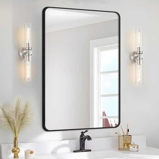 Lanhall 2-Light Brushed Nickel Bathroom Light Fixtures Over Mirror Modern Vanity Light Wall Lighting with Clear Glass Shade for Bathroom, Bedroom, Hallway, Cabinet