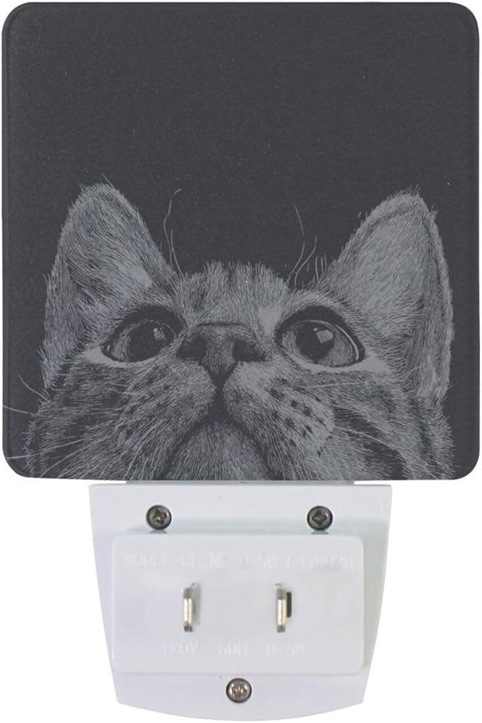 Cat Face Black Night Light Dusk to Dawn Sensor LED Night Dimmable Nightlight Lights Plug into Wall for Living Room