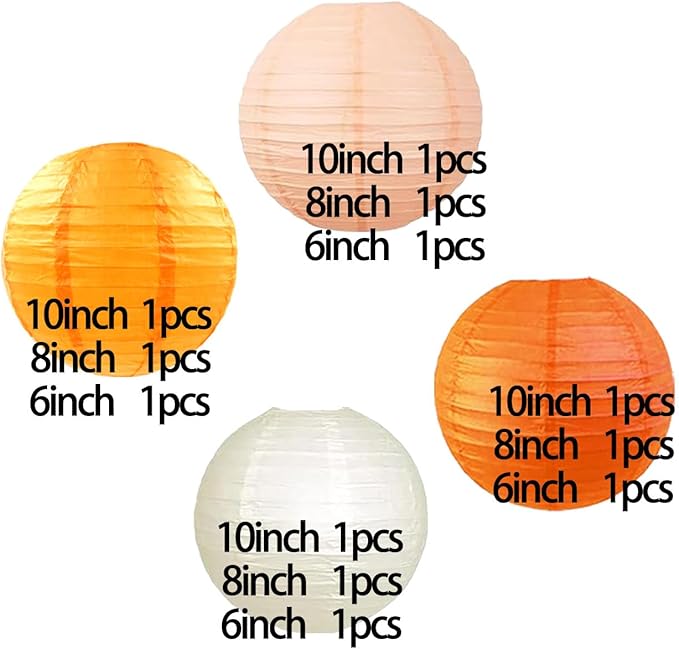 CC wonderland zone 12pcs Orange Peach Paper Lanterns,Hanging Paper Lanterns for Bridal Shower Boho Fall HarvestBirthday Wedding Party Decoration