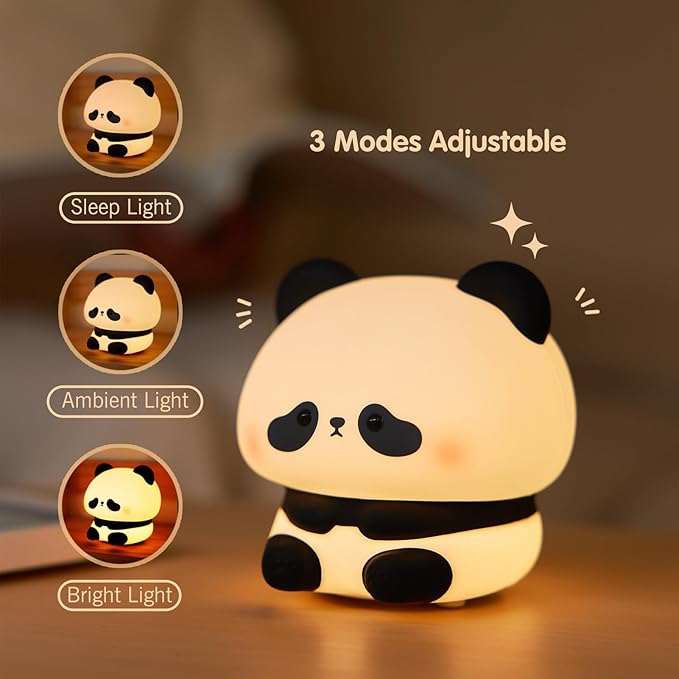 VTIGER Panda Night Light, LED Squishy Cute Lamp, Night Light for Kids, Silicone Panda Light, Dimmable Girls Baby Bedroom Nightlight, Rechargeable Touch Lamp for Breastfeeding Nursery Decor (TT)