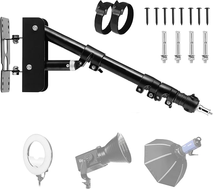 SITTO Ring Light Wall Mount 43inch/110cm, Triangle Boom Arm for Barbershop, Beauty Salon, Live Streaming, Tattoo, Photography Studio, Support 180° Rotation