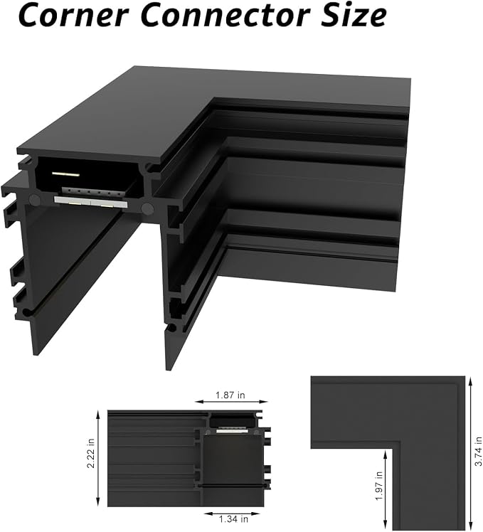 SCON Horizontal Corner Joint Connector for Recessed Magnetic Track Lighting | 24V Professional Grade Aluminum Corner Piece to Create Custom L-Shape Layouts, Compatible Magnetic Track System