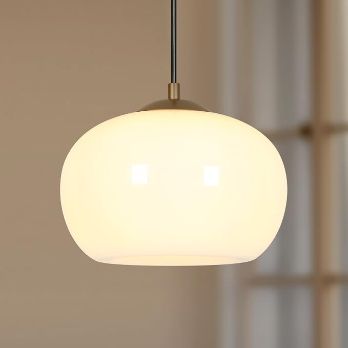 KSANA Pendant Lights Kitchen Island, 9.5'' White and Gold Kitchen Pendant Lighting Over Island, Modern Hanging Light Fixtures with Clear Glass Shade (Interior in White)