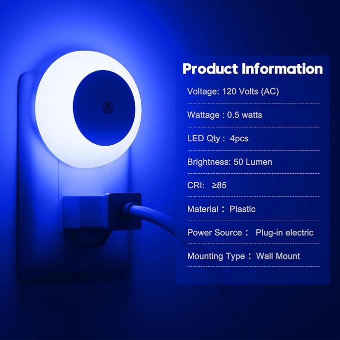 fesnne Night Light, Night Lights Plug into Wall, Dusk to Dawn Sensor, Blue Led Night Light 0.5W, 8 Pack Nightlight for Adults, Bedroom, Bathroom, Hallway, Kitchen