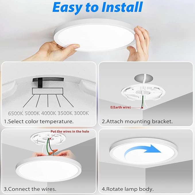 Peasur 7 inch LED Ceiling Light, 3000K/3500K/4000K/5000K/6500K Adjustable Flush Mount Light Fixture,1500LM 15W Thin White Flat Lamp for Hallway Kitchen Bathroom Bedroom, 8Pack