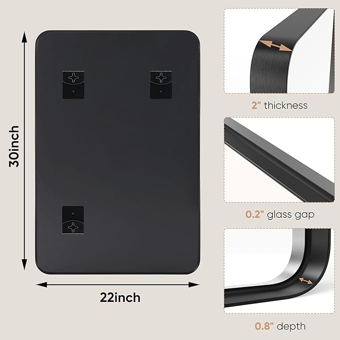 NEWBULIG 22X30 Inch Bathroom Wall Mirror, Vanity Bathroom Mirrors for Over Sink Tempered Glass, Anti-Rust Metal Framed Rounded Rectangle, Hangs Horizontally or Vertically, Farmhouse Home Decor, Black
