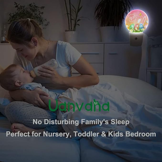 Easter Bunny Eggs Night Light Butterfly Green Grass Spring Farmhouse Dusk to Dawn Plug-in Nightlight Auto Sensor for Bedroom Bathroom Hallway Living Room