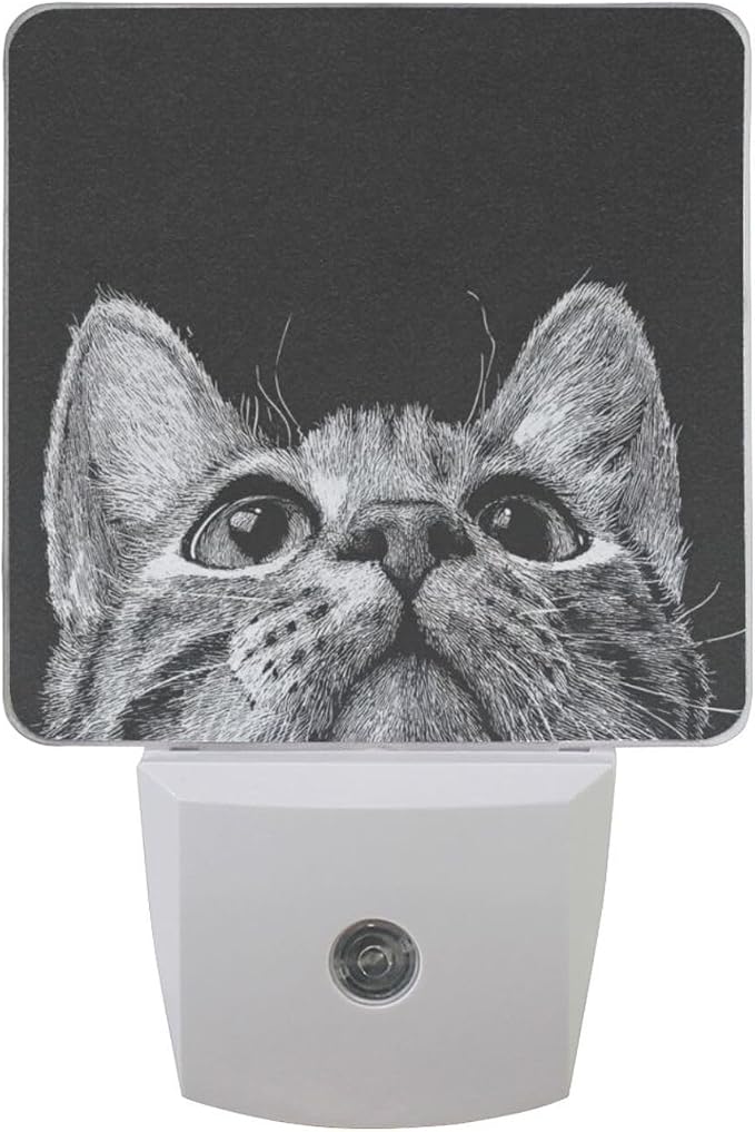 Cat Face Black Night Light Dusk to Dawn Sensor LED Night Dimmable Nightlight Lights Plug into Wall for Living Room