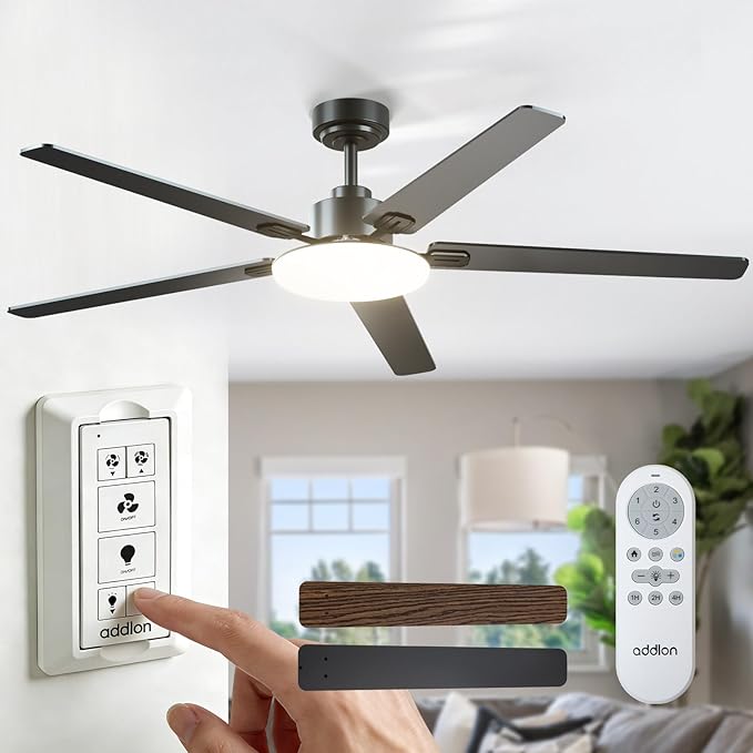addlon 60 Inch Ceiling Fans with Lights and Remote Control, Wall Switch | Reversible DC motor, 6-speed, Timer, 3CCT Dimmable, Quiet, Black Ceiling Fan for Bedroom, Living Room, Indoor/Outdoor Use