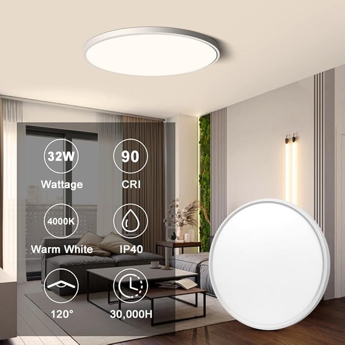 LEDLightsWorld 15.7inch LED Ceiling Light Flush Mount, 32W LED Ceiling Light, 4000K Round Flat Panel Light Fixture, Bright LED Ceiling Light for Bedroom, Living Room, Dining Room