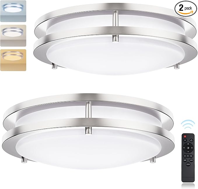 LED Ceiling Light with Remote 2 Pack 13 Inch Flush Mount Ceiling Light Fixture, 24W 3000K-6000K Adjustable Color Temperature, Dimmable Lighting Fixtures for Kitchen Bedroom Living Room Hallway