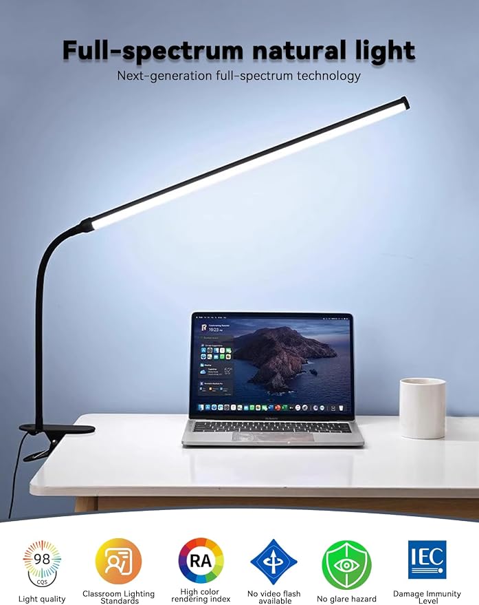 2 Pack LED Desk Lamp with Clamp, Dimmable Clip on Light for College Dorm Room, Eye-Friendly Reading Study Lamp for Students, Flexible Gooseneck Bedside Light, Home Office Desk Lights Bedroom