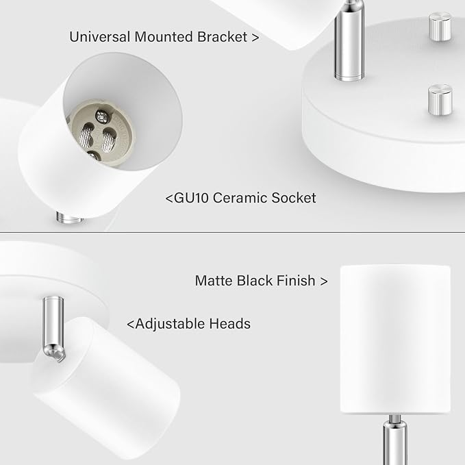 AUQUEE LED 2 Light Track Lighting Kit, LED Track Lighting Fixtures, White Round Ceiling Spot Lighting, Flexibly Rotatable Light Head for Kitchen, Living Room, Bedroom, GU10 Bulb Not Included