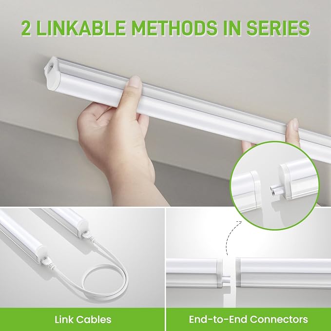 Pak LED Shop Lights, 4FT T5 Integrated Utility Fixture, 2300LM 6500K Cool White, 20W Energy Efficient Linkable LED Tube Lights for Garage, Workshop, Basement, FCC Certified, 2 Pack