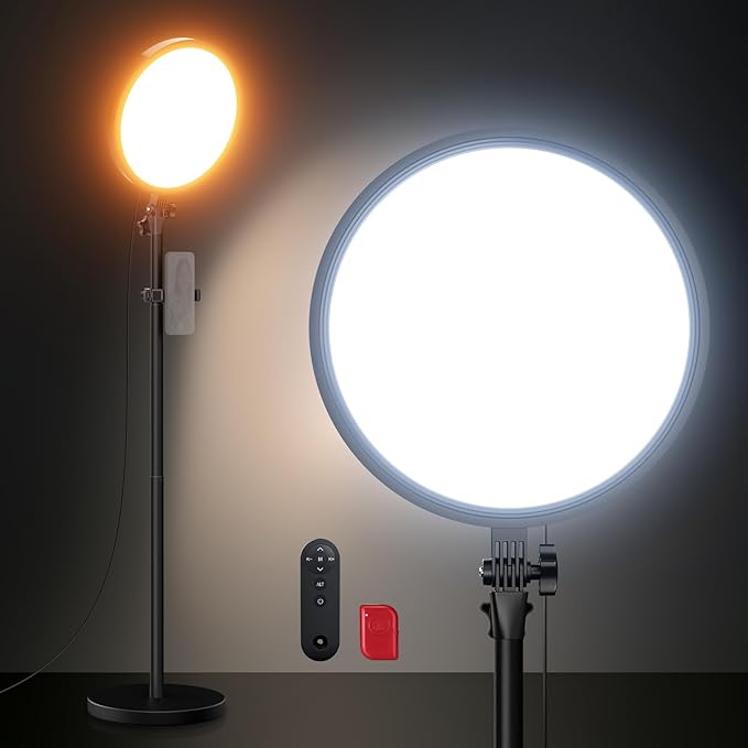 NEEWER Basics 13" 45W Large Ring Light with 66" Stand, 3000K-6500K CRI95+ Full Screen LED Panel Lighting with Phone Holder/Remote for Video Recording Selfie Streaming Makeup Studio Photography, BR45B