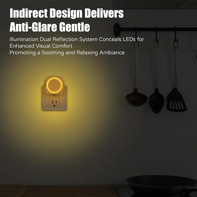 LED Night Lights Plug in to Wall,[4-Pack]Plug in Night Light,Auto Dusk to Dawn Sensor,Dimmable night light, energy efficient night lights,Soft Glow for Nursery,Bathroom,Hallway,Bedrooms,Amber