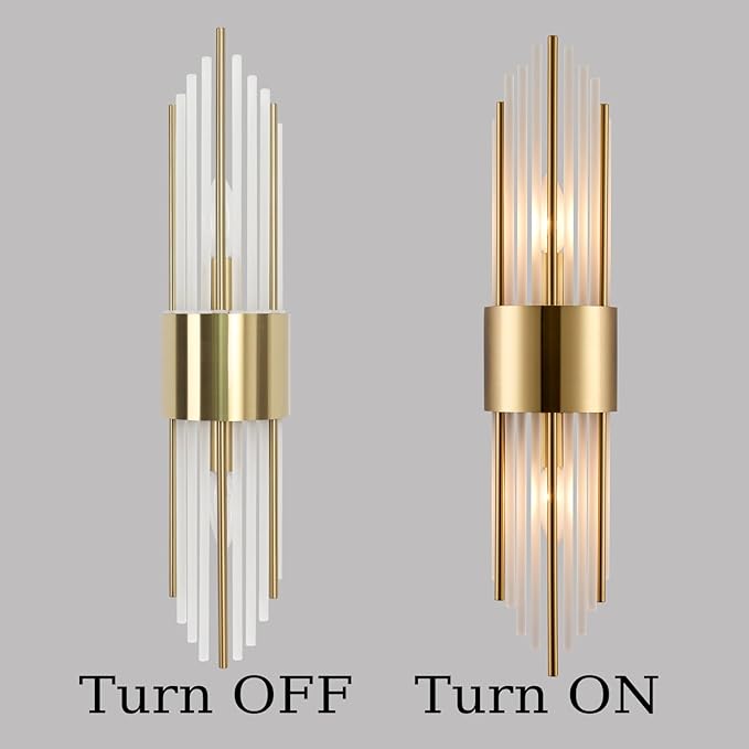 2-Light Modern Crystal Wall Sconces Titanium Gold Frosted Glass | Gold Vanity Wall Light Luxury Set of 2 Wall Light Fixtures for Bedroom Living Room Dining Room Vanity Mirror Light