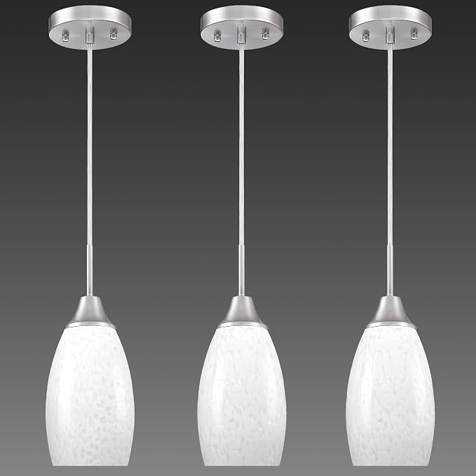 Viinew 3-Pack Glass Pendant Light,Mini Milk White Glass Pendant Light | Mini Milk White Handblown Art Glass Shade Ceiling Light 4.72" Hanging Pendant Light for Kitchen Island,Dining Room