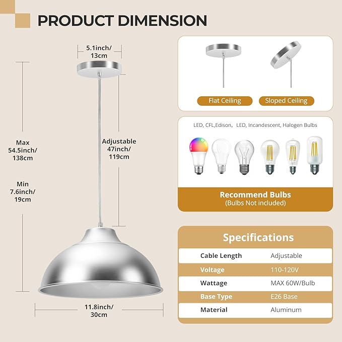 Brushed Nickel Pendant Lights Kitchen Island,Hanging Pendant Light Fixtures,Kitchen Pendant Lighting Over Island