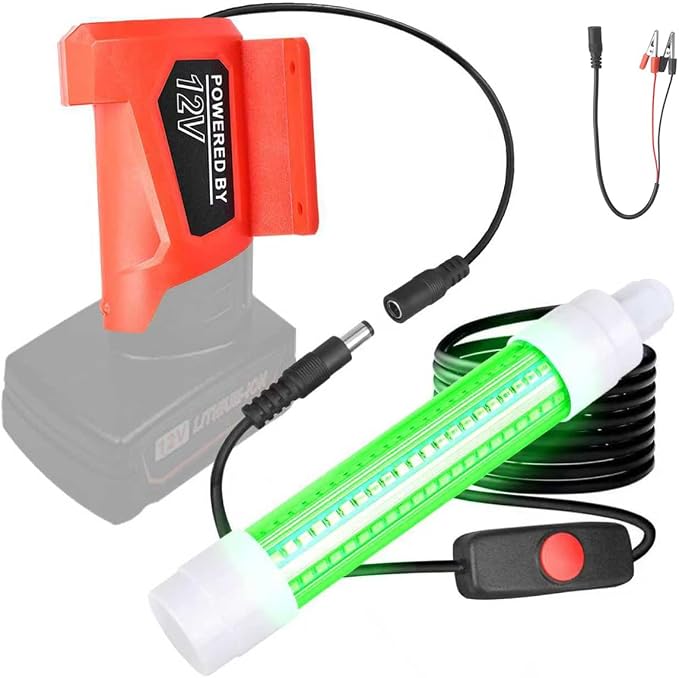 Underwater Fishing Light Compatible with Milwaukee M12 Battery | Fishing Lights LED Underwater For Crappie And Squid Attracting,13W,1512 lumens,Green Dock Light(No Battery)