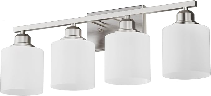 4-Light Bathroom Light Fixtures Over Mirror, Glass Shade & Anti-Rust Nickel Finished,Brushed Nickel Vanity Lights, Modern Bathroom Vanity Light, Bathroom Light for Small Space