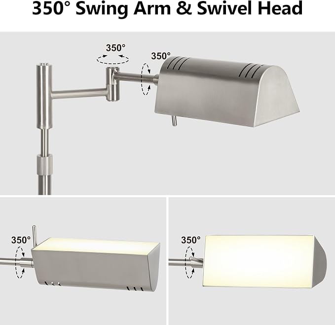 SUNMORY Dimmable LED Pharmacy Floor Lamps, 16W/1500LM Bright Reading Lamp | Remote Touch Control, 350°Swing Arm, Adjustable Height, Task Craft Tall Standing Light for Living Room Bedroom Office, Nickel