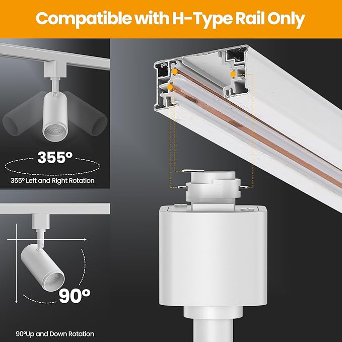 Zoomable LED Track Lighting Heads H Type Track Light Heads Dimmable 10W 5-color White Track Lights Bright Track Lighting Fixtures 2700K 3000K 4000K 5000K 6000K Adjustable 15°-60° CRI90+ 8 Pack