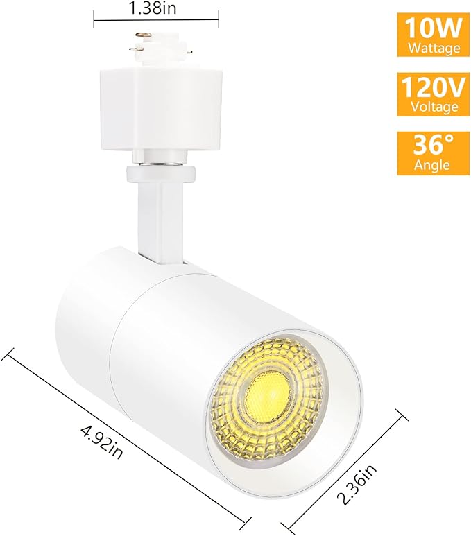 VANoopee 3-Color 10W H Track Lighting Heads Dimmable LED Track Light Heads Bright Rail Ceiling Spotlight Fixtures Accent Task, 3000K 4000K 5000K, Flicker Free CRI90+ 36° 1000lm, Matte White, Pack of 8